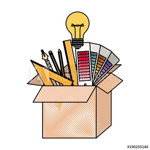 500x500 Cardboard Box With Graph Design Tools Creative In Colored Crayon