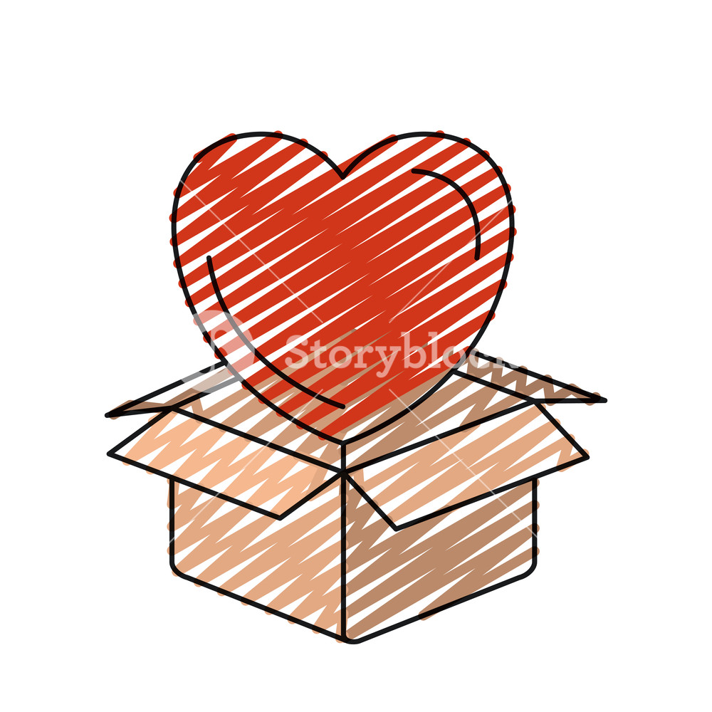 1000x1000 Color Crayon Silhouette Heart Coming Out Of Cardboard Box Vector