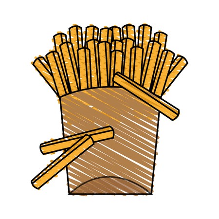 450x450 Color Crayon Stripe Cartoon Cardboard Box With French Fries Vector