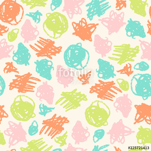 500x500 Vector Simple Seamless Pattern With Crayons Draw Color Scribbles