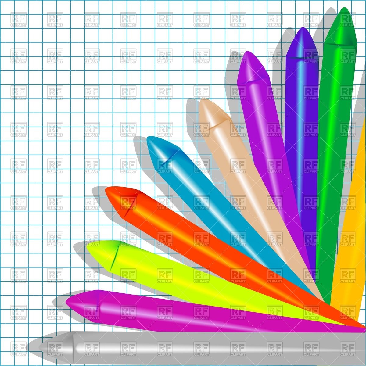 1200x1200 Background With Crayons On Chequered Paper Vector Image Of Objects