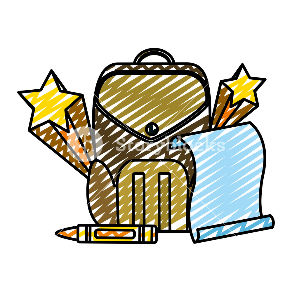 1000x1000 Doodle Education Backpack And Paper With Art Crayon Vector
