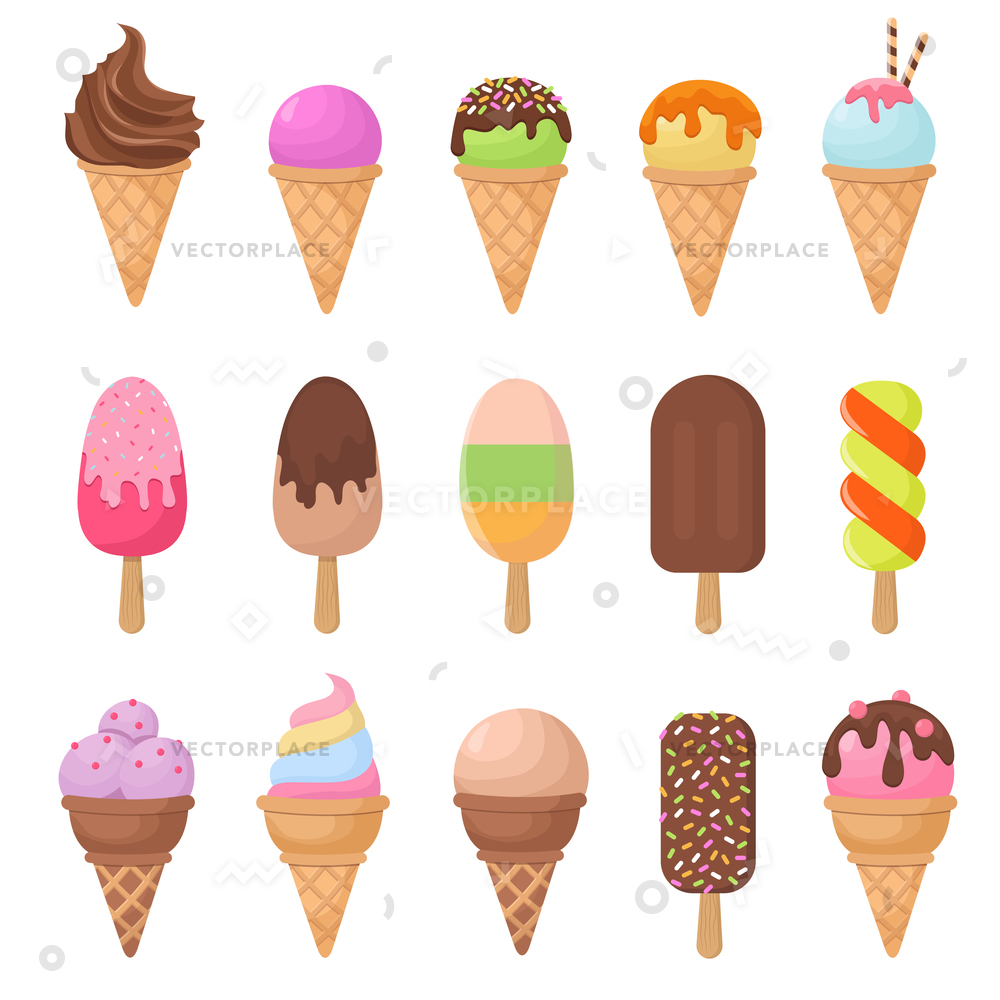 1000x1000 Cartoon Ice Cream Set Chocolate Vanilla Vector Illustration