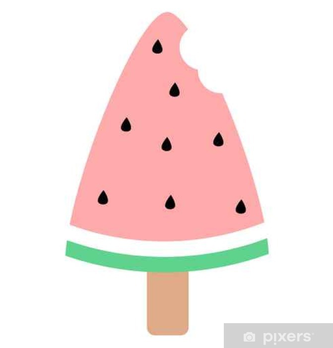 671x700 Cute Watermelon Bitten Ice Cream Vector Illustration Wall Mural