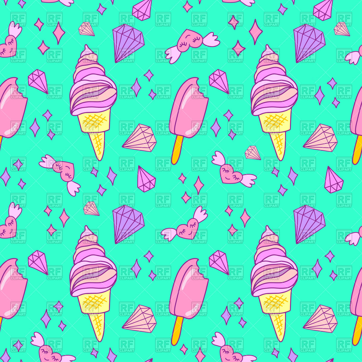1200x1200 Cute Pink And Violet Seamless Pattern With Ice Cream Vector Image