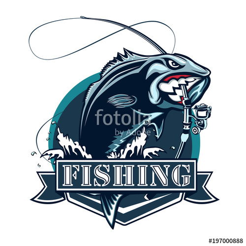 500x500 Perch Fish And Fishing Rod Logo Bass Fish Vector Illustration Can
