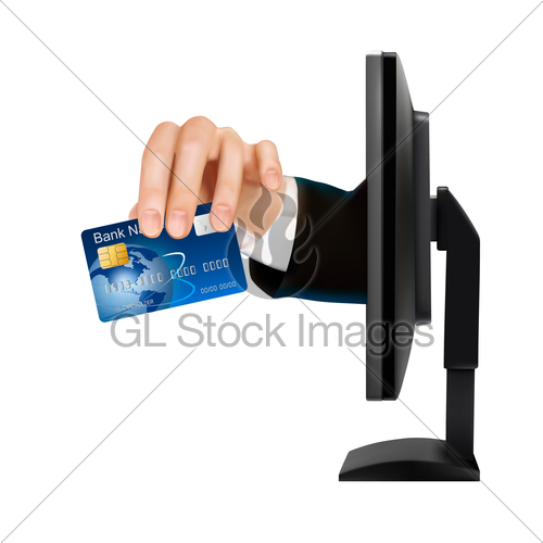 500x500 Credit Card With Chip In Hand From Monitor Vector Illustr Gl