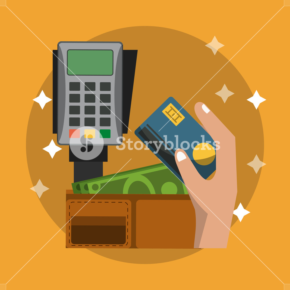 1000x1000 Electronic Payment Hand Holding Credit Card Vector Illustration