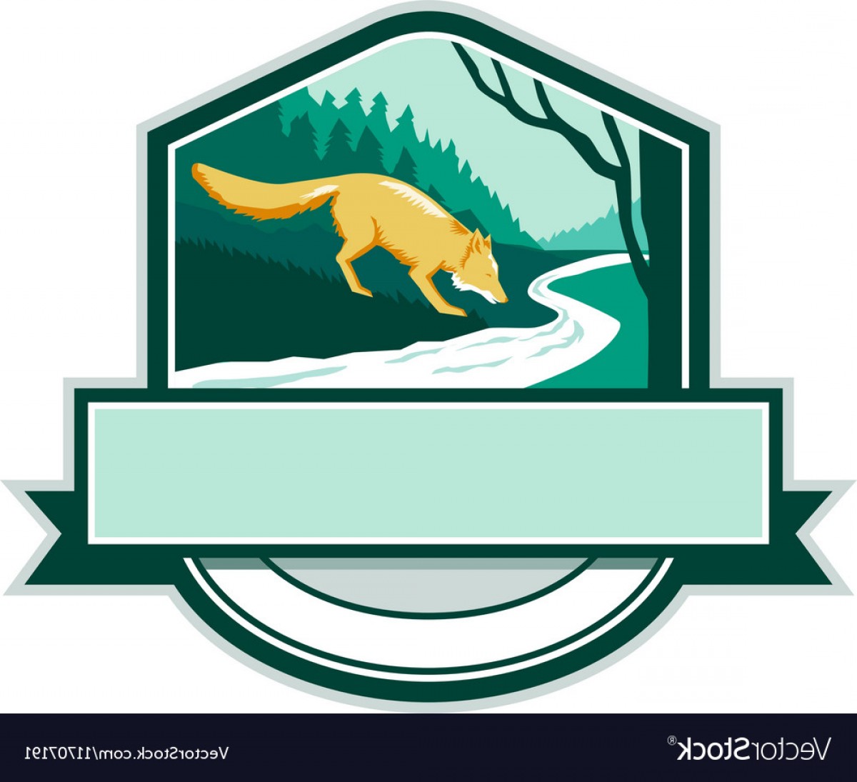 1200x1095 Fox Drinking River Creek Woods Crest Woodcut Vector Createmepink