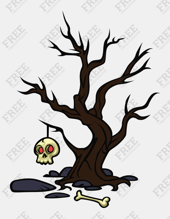 585x755 Free Graphic Haunted Tree With Human Skull