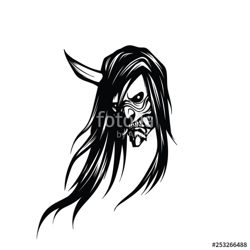 500x500 Creepy Head Of A Demon With One Horn And Long Hair Stock Image