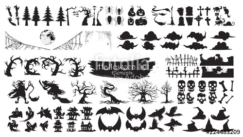 500x281 Spooky Halloween Silhouette Elements Vector Collection Isolated