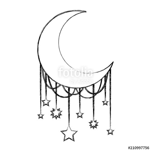500x500 Moon Crescent With Stars Hanging Vector Illustration Design Stock