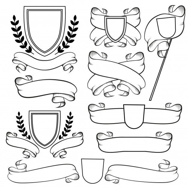 626x626 Heraldic Ribbons And Crest Outline Coat Of Arms Vector Premium