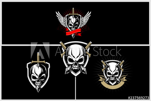 500x334 Skull Head With Sword And Shield Vector Crest Logo Template