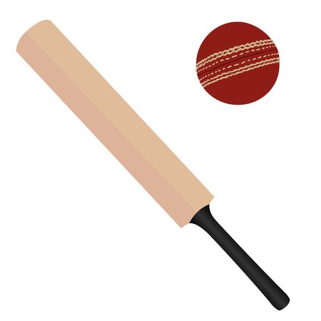 450x450 Wooden Cricket Bat And Red Cricket Ball Vector Isolated, Sport
