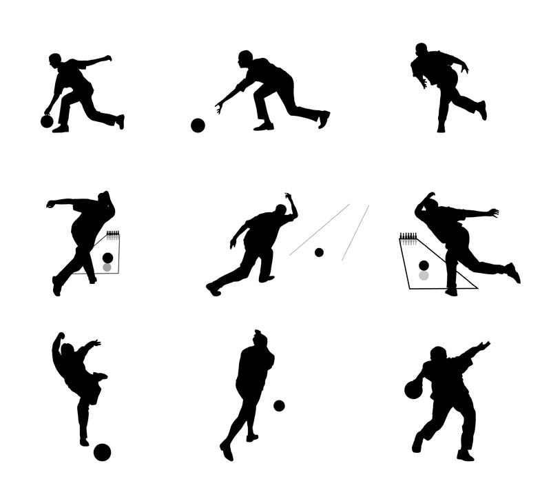 800x711 Bowling Players Vector Silhouettes