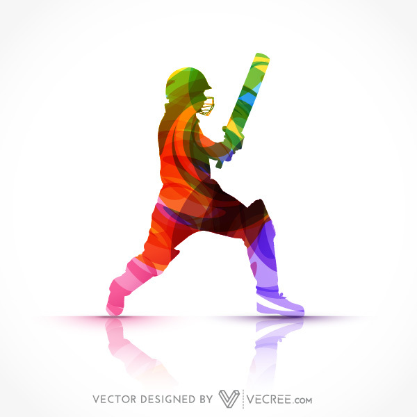 600x600 Colorful Cricket Batsman Silhouette Design Free Vector Free