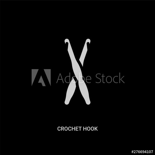 500x500 White Crochet Hook Vector Icon On Black Background Modern Flat