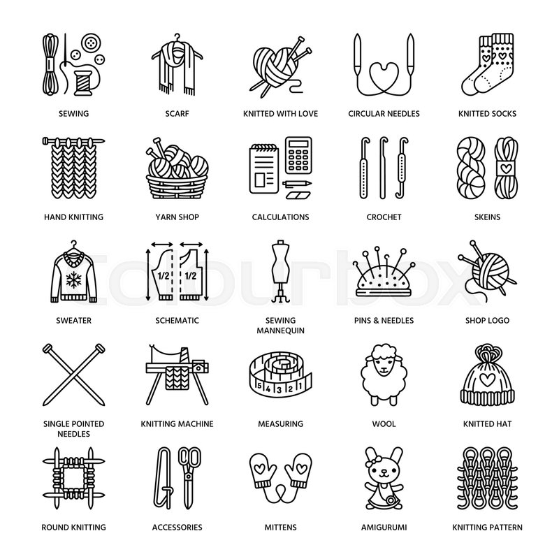 800x800 Knit, Crochet, Hand Made Line Icons Stock Vector Colourbox