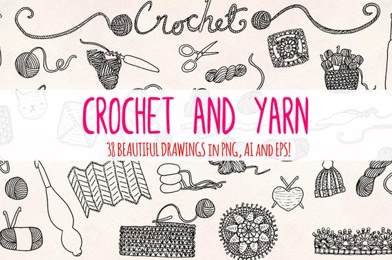 570x379 Crochet And Yarn Crochet Themed Illustrations Vector Etsy