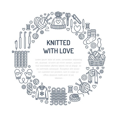 450x450 Knitting, Crochet, Hand Made Banner Illustration Vector Line Icon