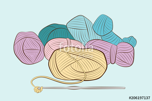 500x334 Skeins Of Yarn With Crochet Hook Isolated On Blue Background
