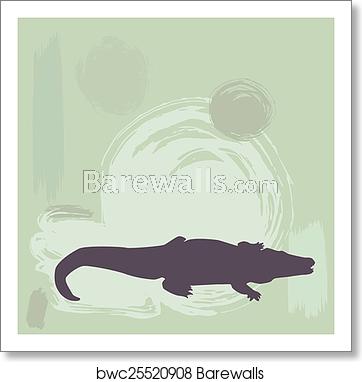 Crocodile Silhouette On Grunge Background Vector, Art Print 362x382 Crocodile Silhouette On Grunge Background Vector, Art Print