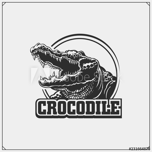 The Emblem With Crocodile Vector Monochrome Illustration 500x500 The Emblem With Crocodile Vector Monochrome Illustration