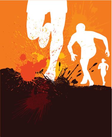 375x458 Landscape With Runners In Grunge Style Freehand