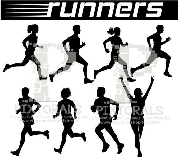 570x529 Runner Silhouettes Runner Clip Art Vector Etsy