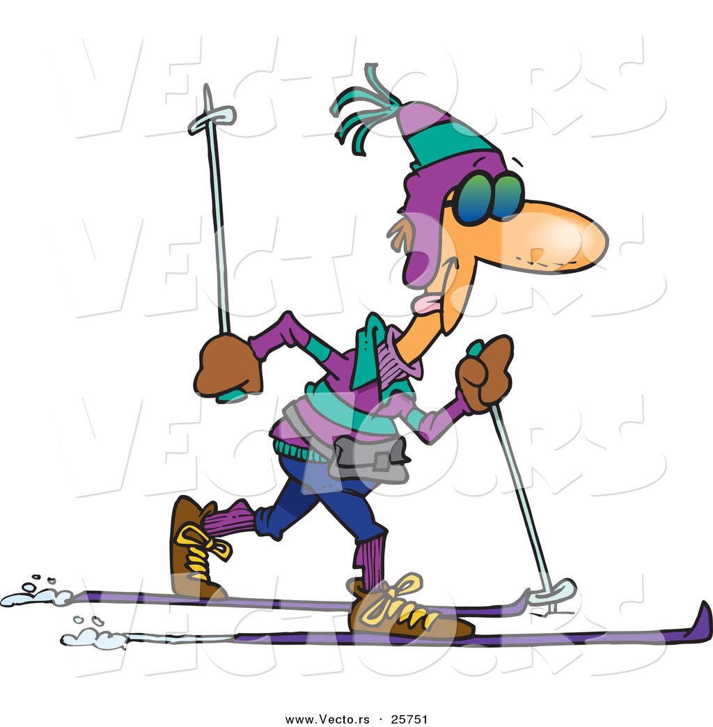 1024x1044 Vector Of A Cartoon Man Cross Country Skiing Across Snow