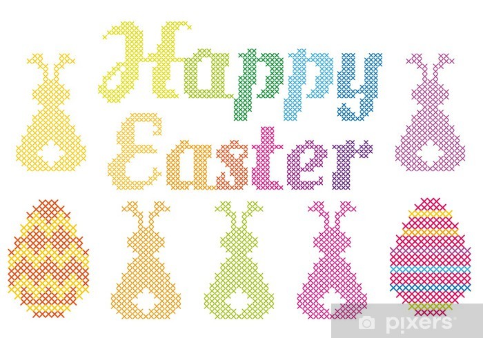 700x490 Happy Easter Cross Stitch, Vector Wall Mural