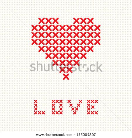 450x470 I Love You On Cross Stitch Style, Stock Vector