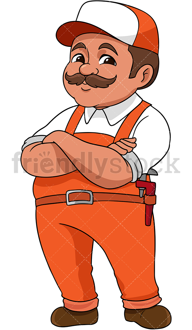 620x1067 Cartoon Plumber Crossing Arms Vector Clipart