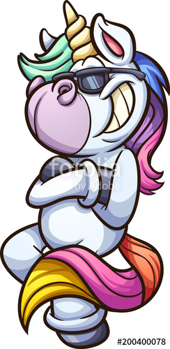 244x500 Cool Cartoon Unicorn With Crossed Arms And Sunglasses Vector Clip