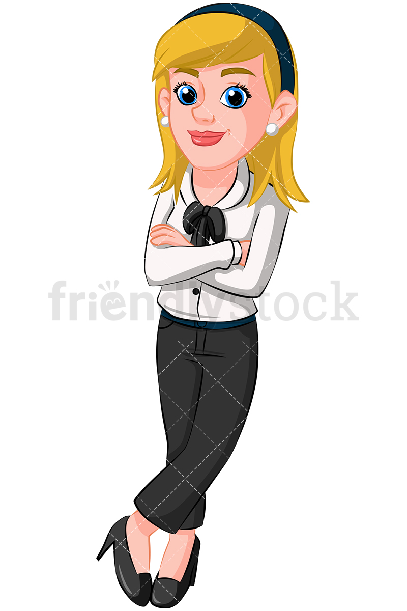 800x1200 Cute Business Woman Crossing Arms Vector Cartoon Clipart