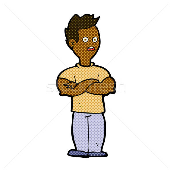 600x600 Comic Cartoon Man With Crossed Arms Vector Illustration