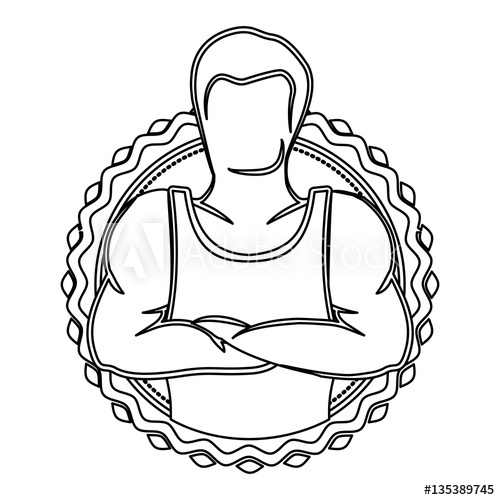 500x500 Contour Sticker Border With Muscle Man Crossed Arms Vector