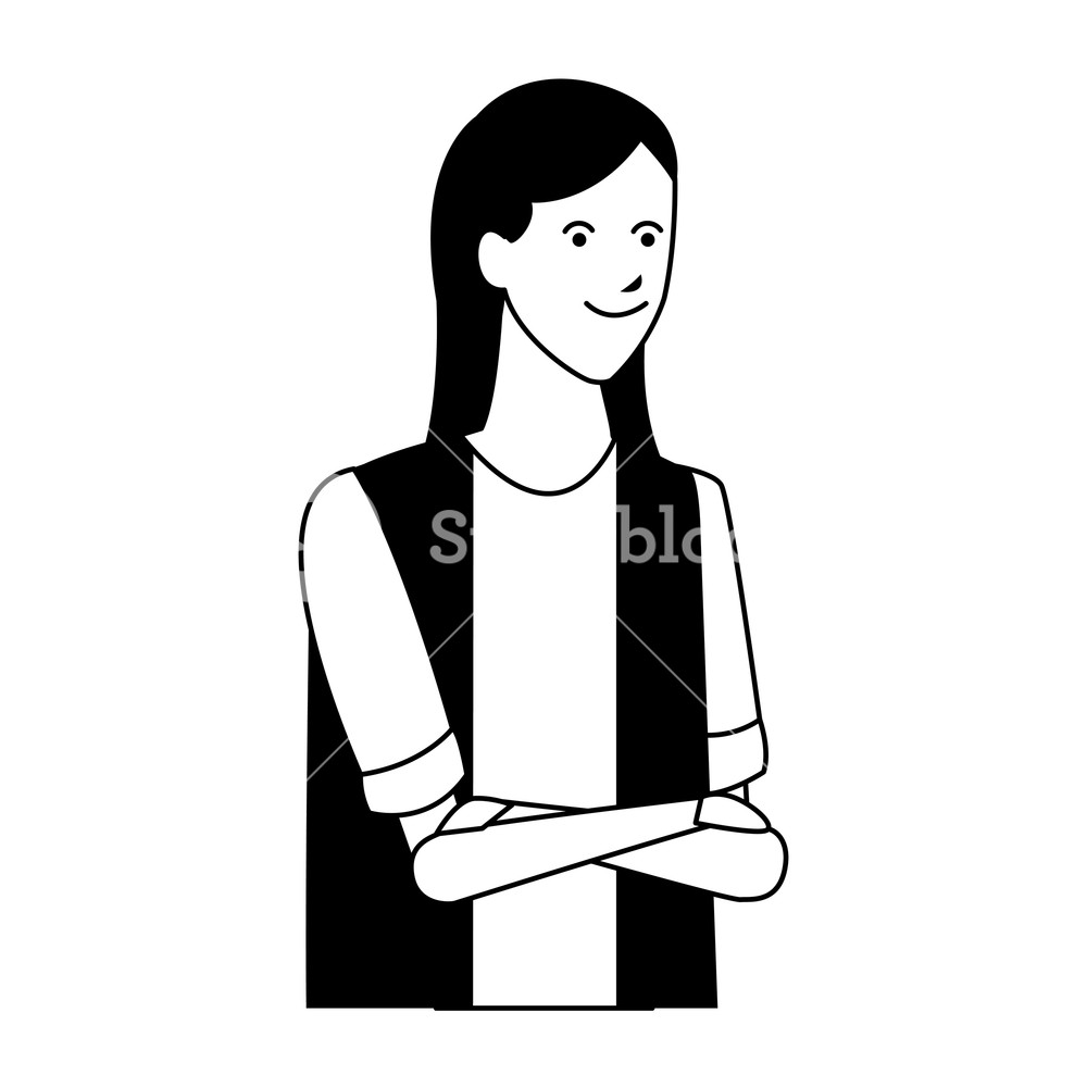 1000x1000 Girl Casual Gesture Crossed Arms Vector Illustration Graphic