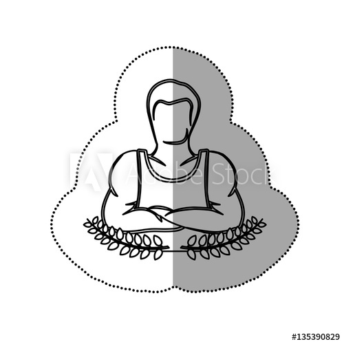 500x500 Sticker Crown Leaves With Silhouette Half Body Muscle Man