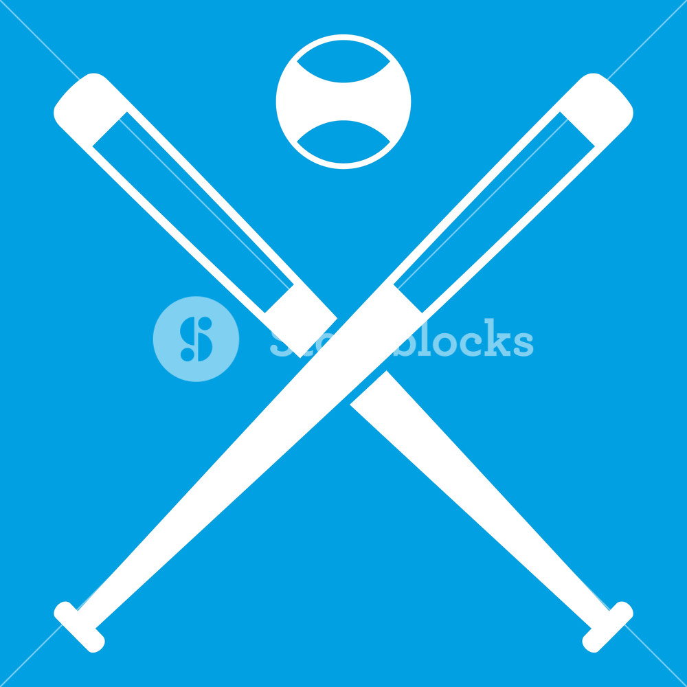 1000x1000 Crossed Baseball Bats And Ball Icon White Isolated On Blue