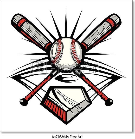 561x581 Free Art Print Of Baseball Or Softball Crossed Bats W Vector