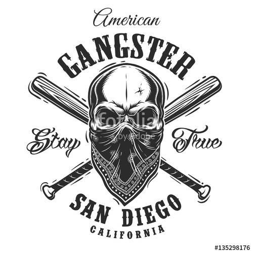 500x500 Gangster Emblem, Label, Print, Badge With Skull In Bandana