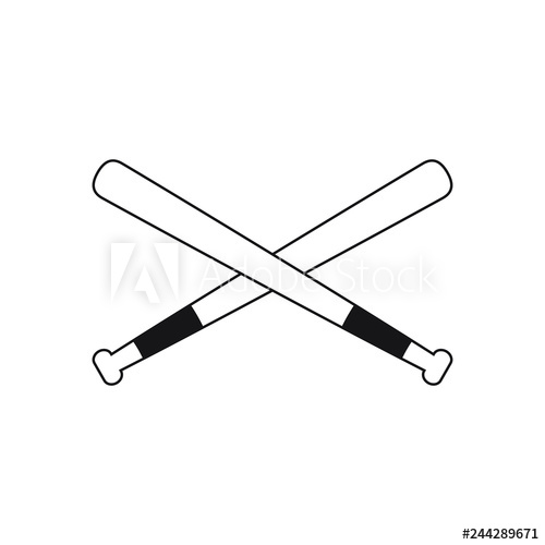 500x500 Baseball Crossed Bats Vector Illustration, Isolated Icon
