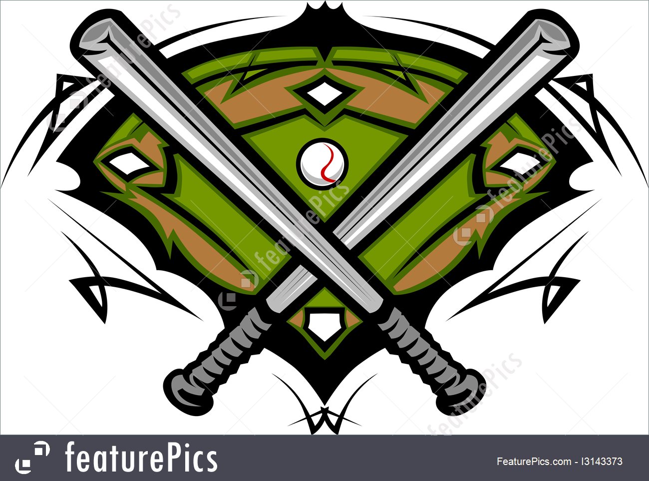 Baseball Field With Softball Crossed Bats Vector Image Template 1300x963 Baseball Field With Softball Crossed Bats Vector Image Template