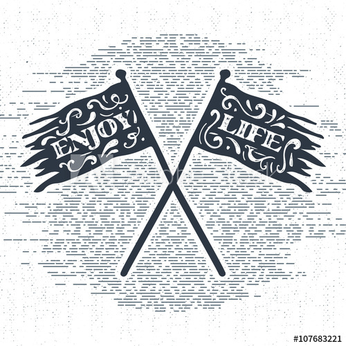 500x500 Hand Drawn Vintage Label, Retro Badge With Textured Crossed Flags