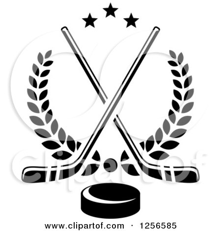 450x470 Clipart Of Black And White Crossed Ice Hockey Sticks And A Puck