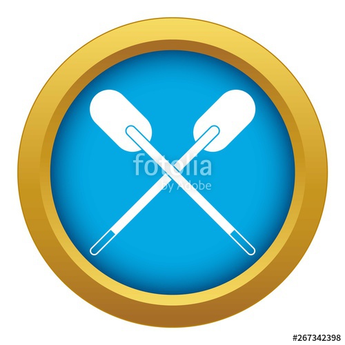 500x500 Two Wooden Crossed Oars Icon Blue Vector Isolated On White