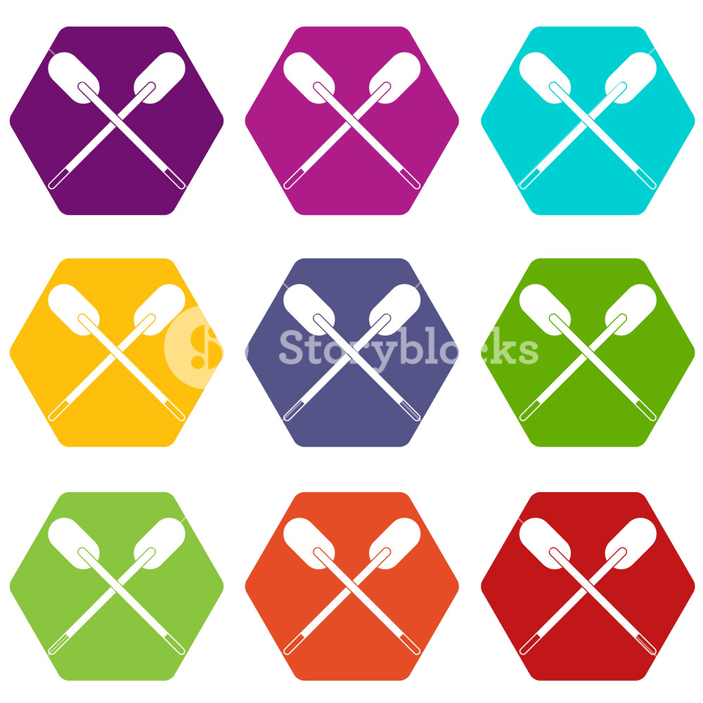 1000x1000 Two Wooden Crossed Oars Icon Set Many Color Hexahedron Isolated